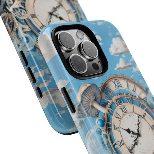 Phone Case, Vintage Clock and Steampunk Gears Design, Whimsical Blue Phone Cover, Tough Cases for Dreamers, iphone 17 case
