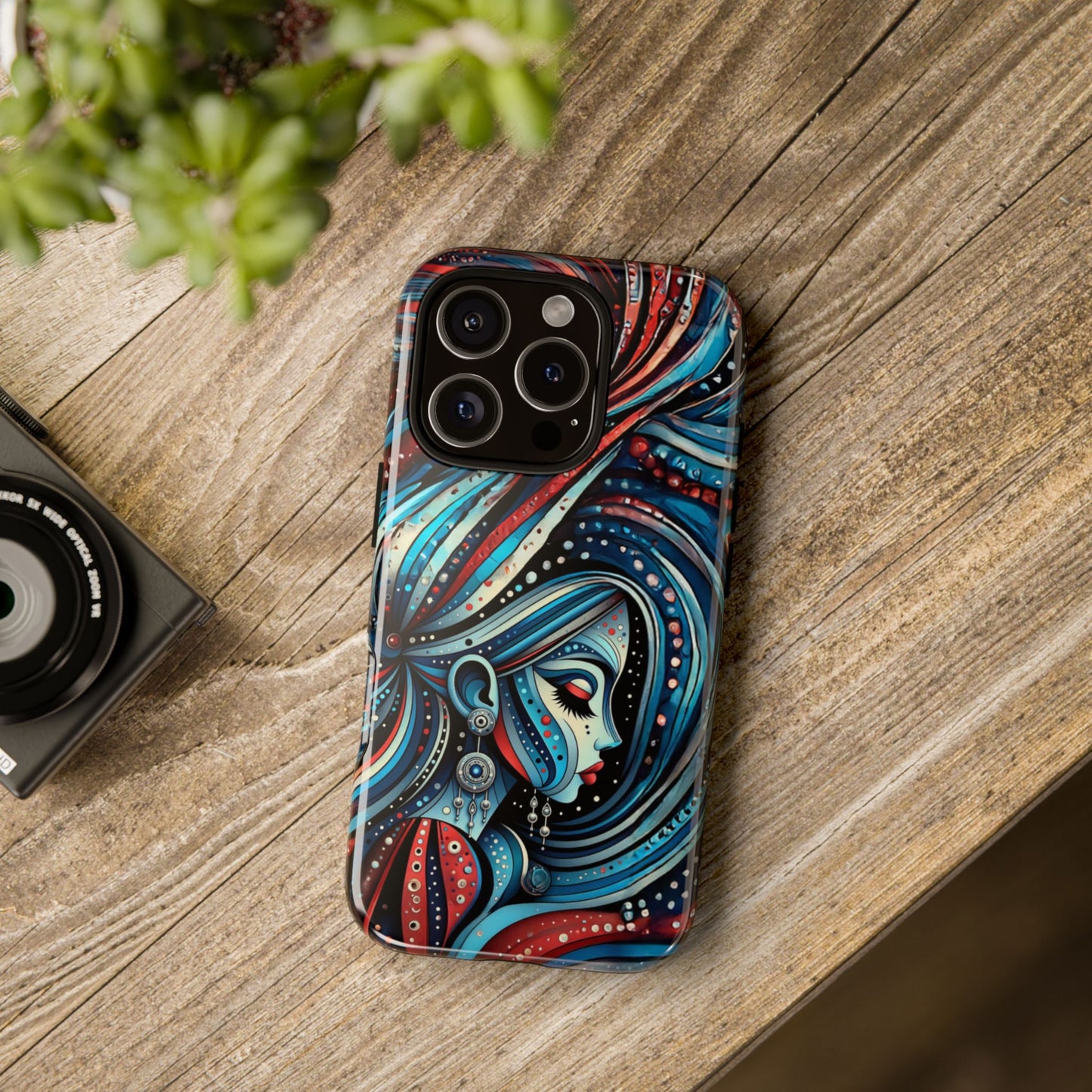 Phone Case, Celestial Woman Phone Cover, Red and Blue Cosmic Design, Tough Phone Shell, Protective Case, Unique Gift Idea, Space Lover Gift