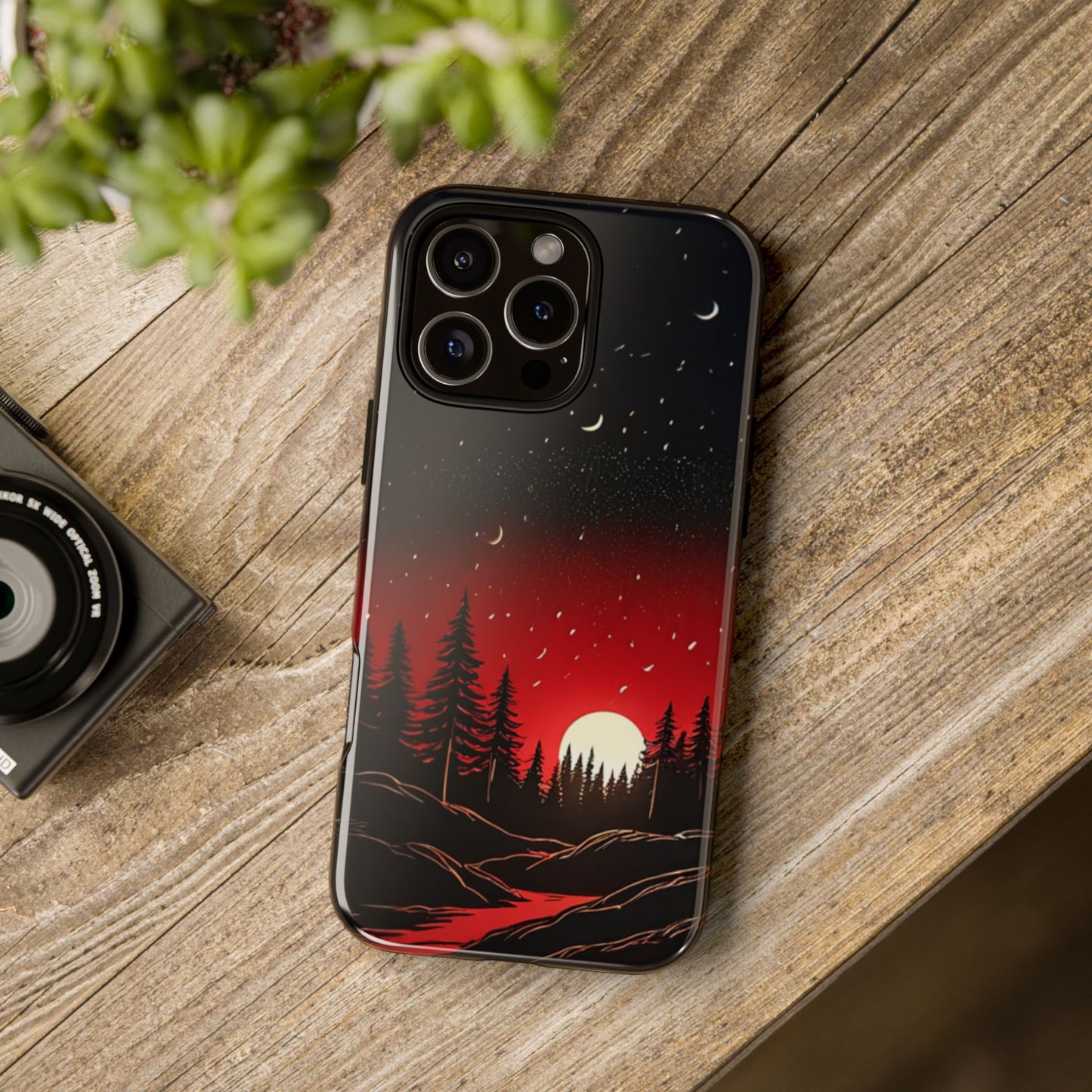 Phone Case, Nature Sunset Red Black Forest River Stars Candles, Protective Cover, Strong Shell, Tough Shell, iPhone 17 case