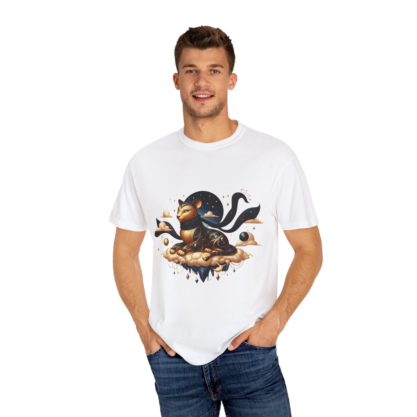 Cosmic Feline T-Shirt, Unisex Graphic Tee, Cat Lover Gift, Astrology Top, Unique Vintage Style, Everyday Wear