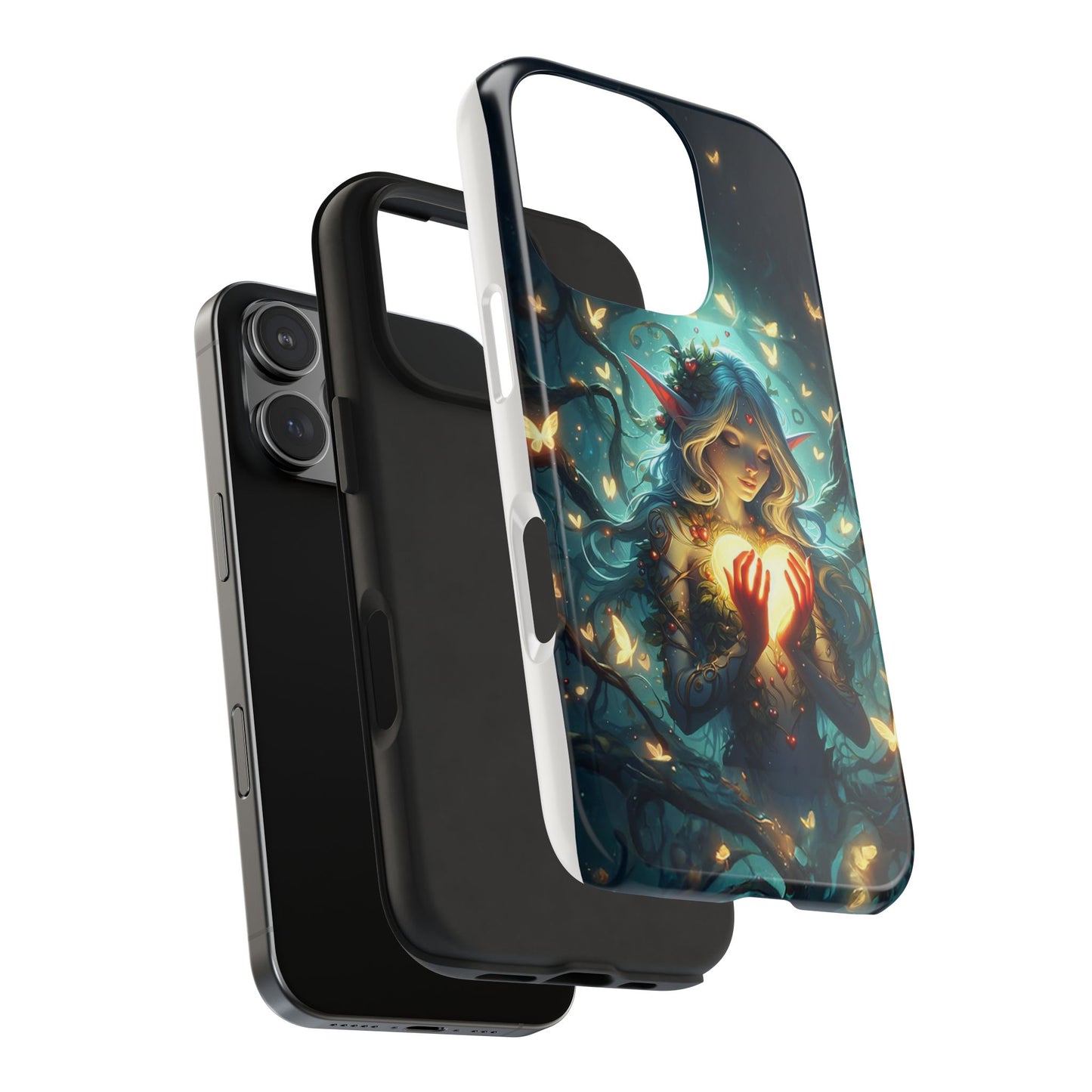 Enchanting Fairy Tough Phone Case with Glowing Heart, Fantasy Woodland Design, Magical Elegant Case for Fantasy Lovers, Mystical Fairy Phone