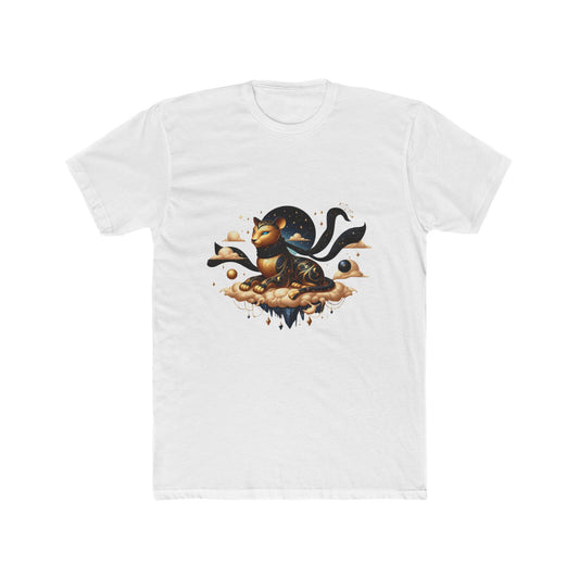 Cosmic Cat Tee, Unisex Cotton Crew T-Shirt, Space Theme Shirt, Cat Lover Gift, Quirky Casual Wear, Fun Gift for Space Enthusiasts