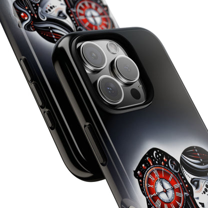 Phone Cases, Woman Embracing Clock, Gothic Red Black Design, Romantic Surreal Tough Covers, Personalized Custom Cases