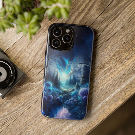 Nature Glow Tough Cases, Luminous Plants Forest Phone Covers, Ethereal Light Skyline, Stream Artwork, Sparkling Woods Phone Protectors