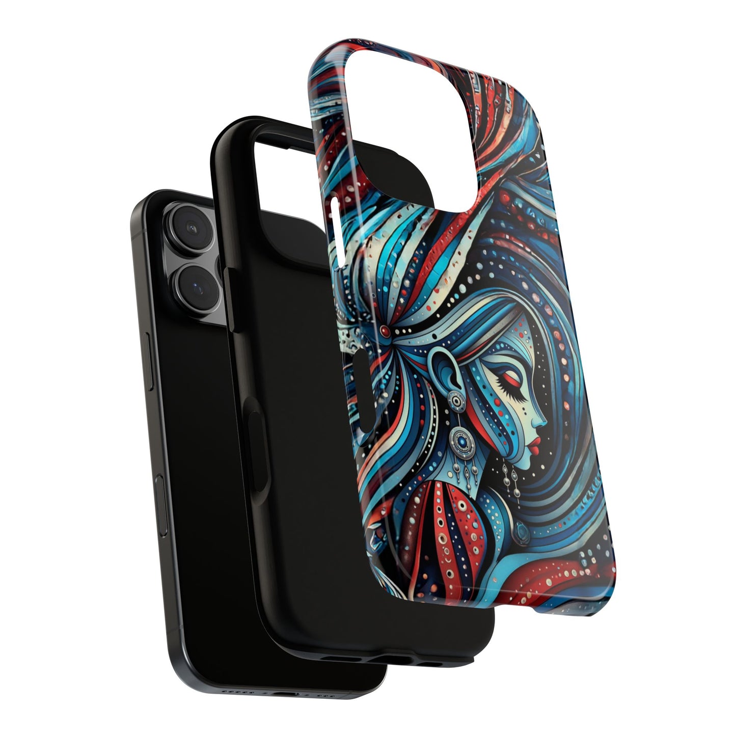 Phone Case, Celestial Woman Phone Cover, Red and Blue Cosmic Design, Tough Phone Shell, Protective Case, Unique Gift Idea, Space Lover Gift