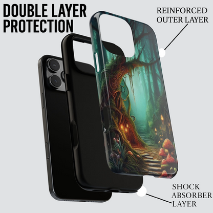 Phone Cases, Mystical Forest Design, Woodland Lanterns and Red Mushrooms, Tough Protective Cover, Gift for Nature Lovers, Unique Phone