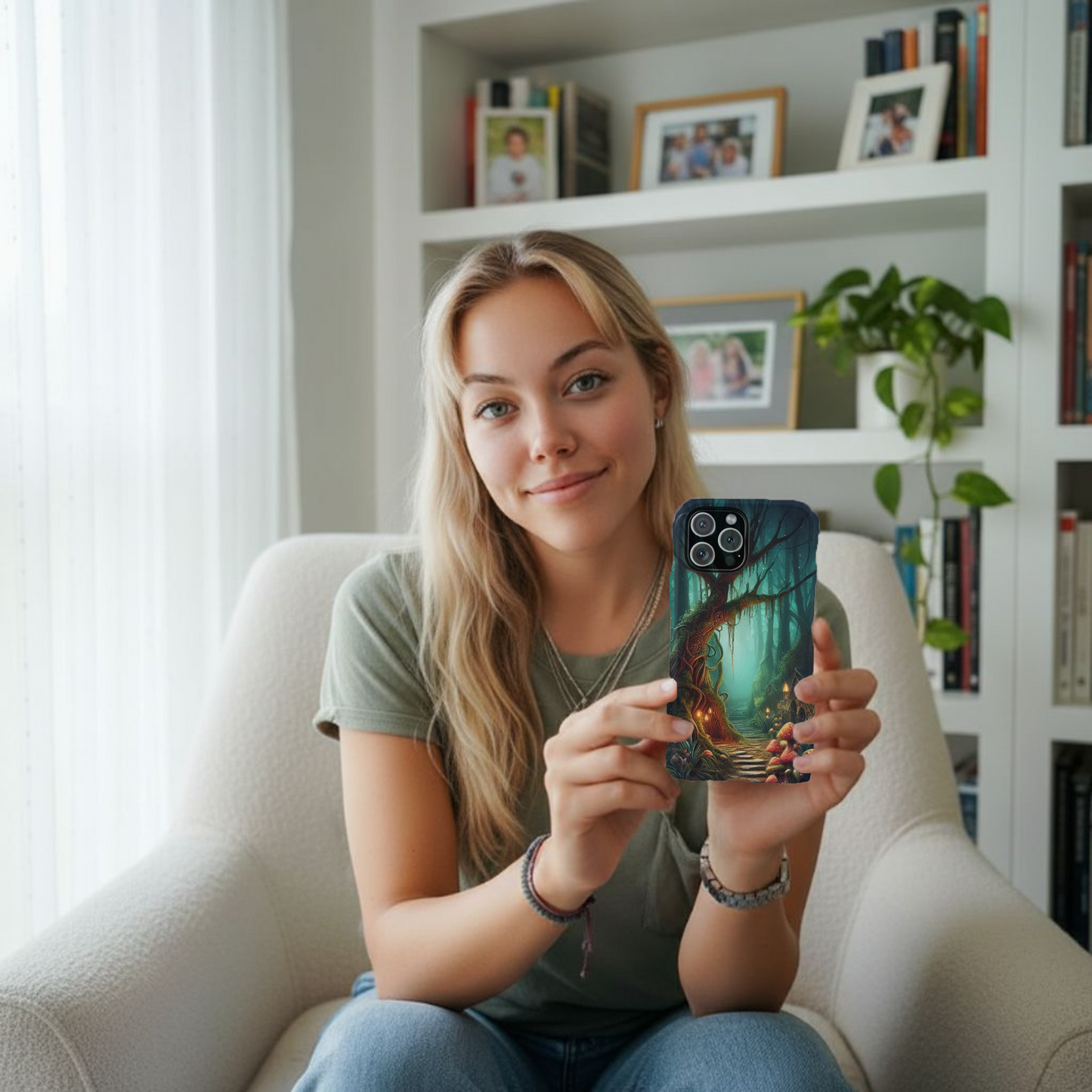 Phone Cases, Mystical Forest Design, Woodland Lanterns and Red Mushrooms, Tough Protective Cover, Gift for Nature Lovers, Unique Phone