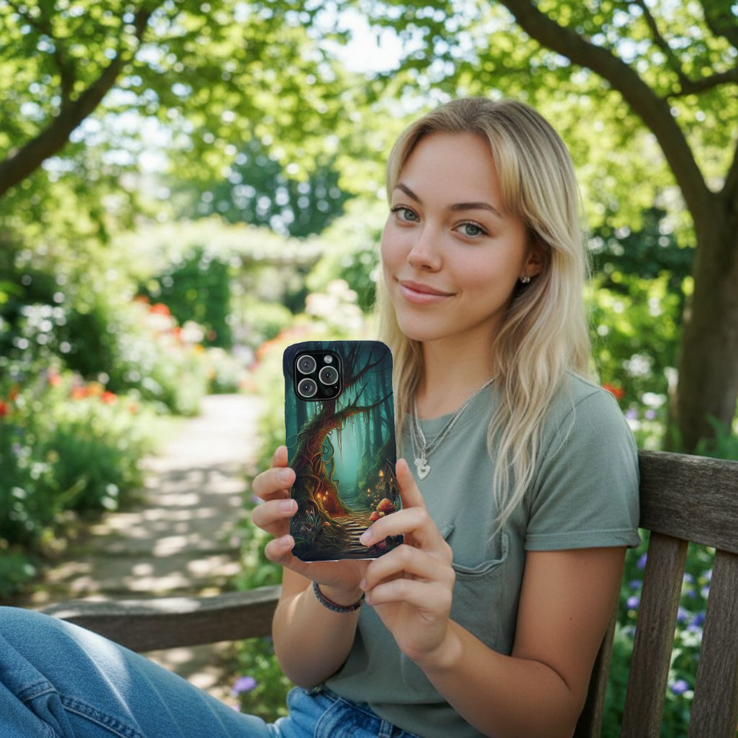 Phone Cases, Mystical Forest Design, Woodland Lanterns and Red Mushrooms, Tough Protective Cover, Gift for Nature Lovers, Unique Phone