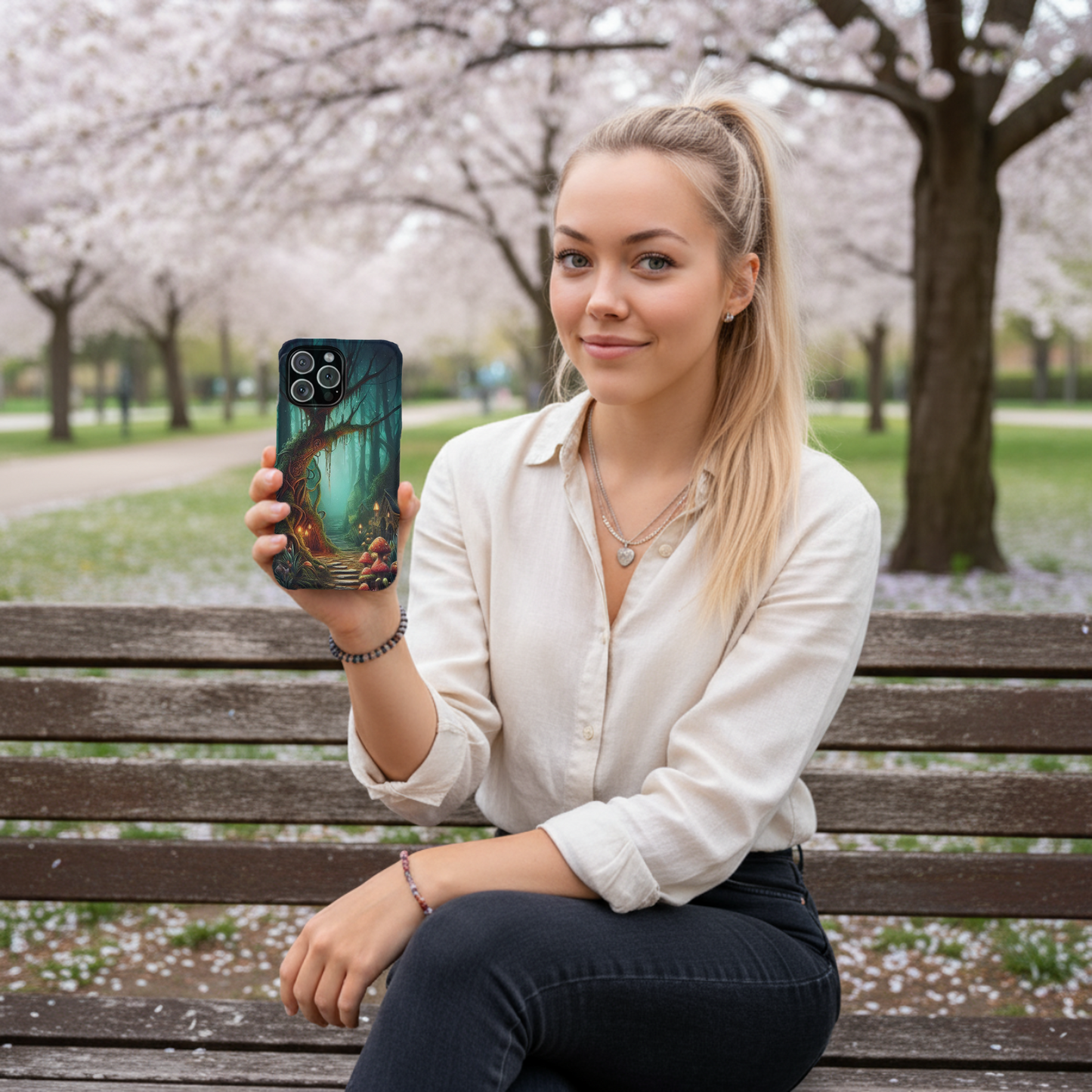 Phone Cases, Mystical Forest Design, Woodland Lanterns and Red Mushrooms, Tough Protective Cover, Gift for Nature Lovers, Unique Phone