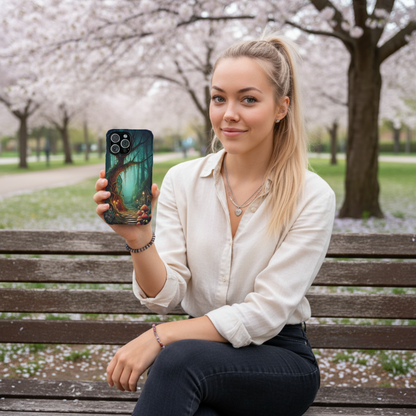 Phone Cases, Mystical Forest Design, Woodland Lanterns and Red Mushrooms, Tough Protective Cover, Gift for Nature Lovers, Unique Phone
