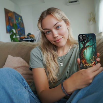 Phone Cases, Mystical Forest Design, Woodland Lanterns and Red Mushrooms, Tough Protective Cover, Gift for Nature Lovers, Unique Phone