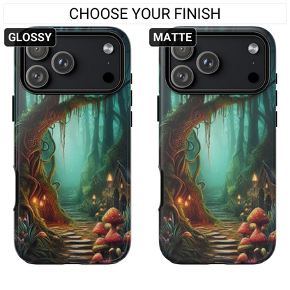 Phone Cases, Mystical Forest Design, Woodland Lanterns and Red Mushrooms, Tough Protective Cover, Gift for Nature Lovers, Unique Phone