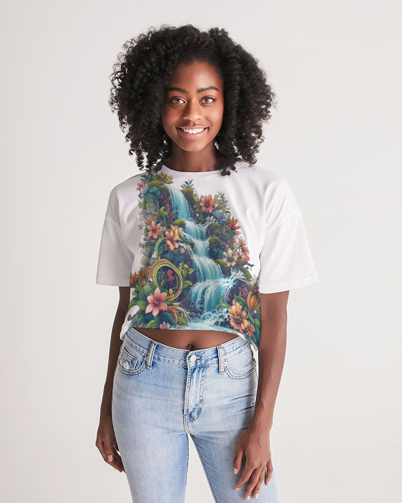 waterfall of flowers Women's Lounge Cropped Tee