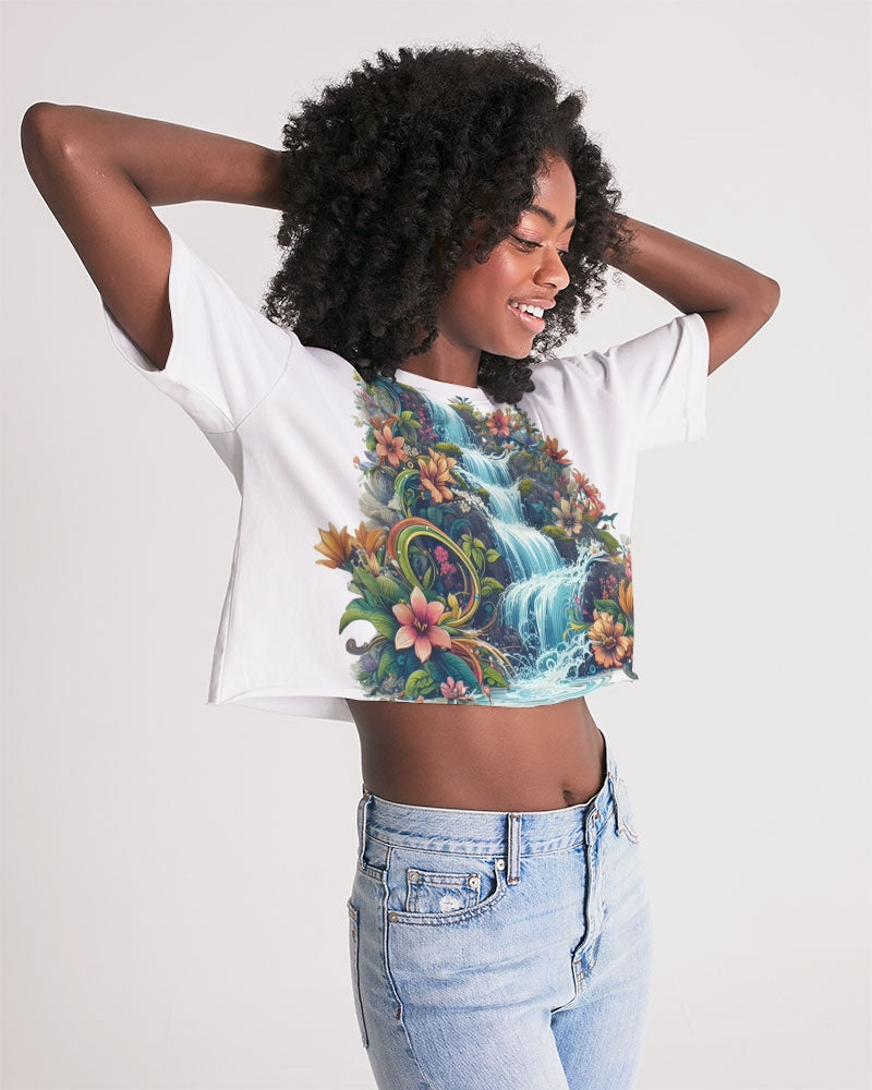 waterfall of flowers Women's Lounge Cropped Tee