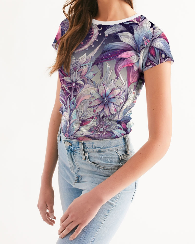 Floral Fantasia in Cosmic Symphony Women's Tee