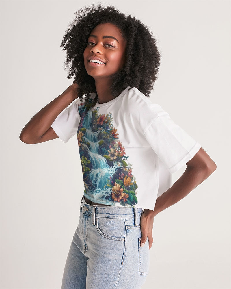 waterfall of flowers Women's Lounge Cropped Tee