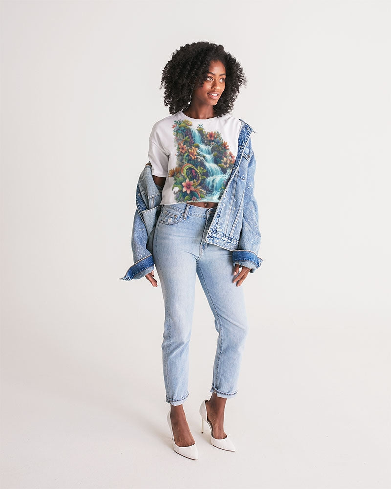 waterfall of flowers Women's Lounge Cropped Tee